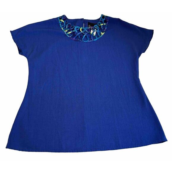 VTG Anthony Mark Hankins Size M Blue Keyhole Top Blouse Artsy Teacher Retro Boho - Picture 3 of 11